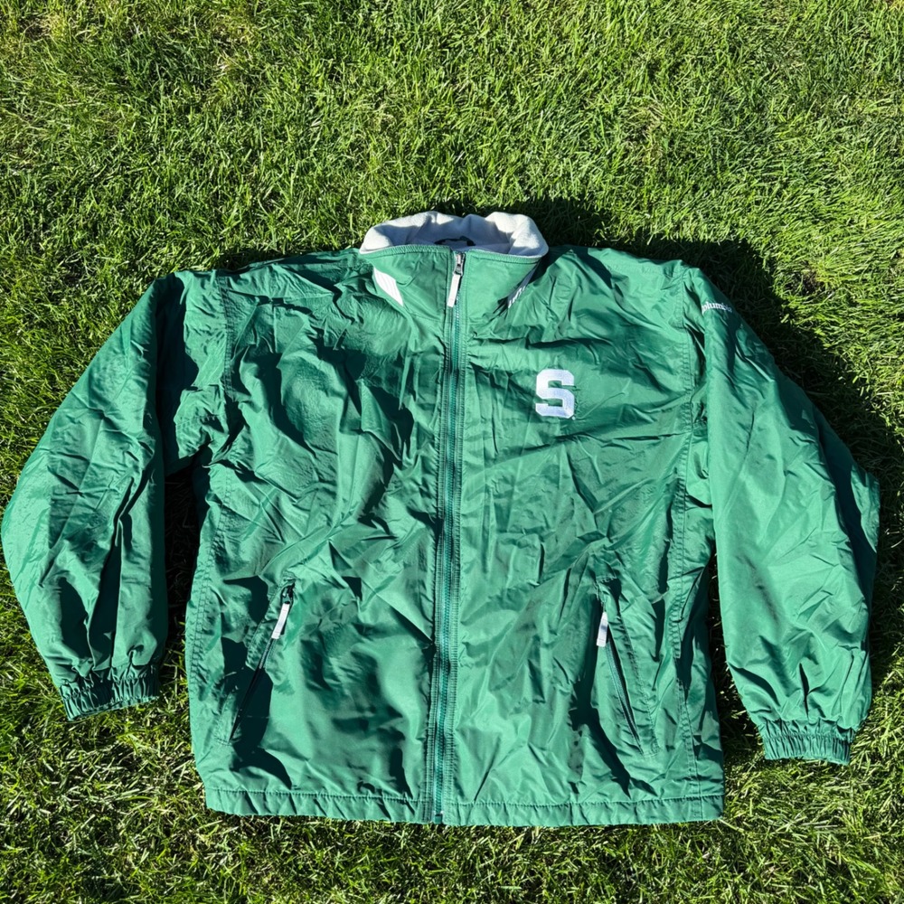 Columbia Michigan State Spartans Jacket Mens Large Green Fleece Lined Full Zip